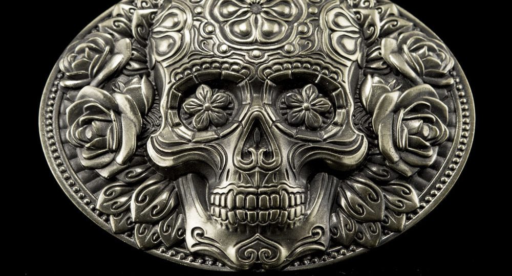 LEDERGÜRTEL MIT NEUSILBER-SCHNALLE SANTA MUERTE