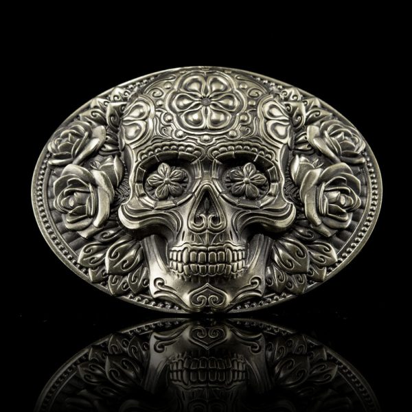 LEATHER BELT WITH GERMAN SILVER BUCKLE "SANTA MUERTE" - Image 2