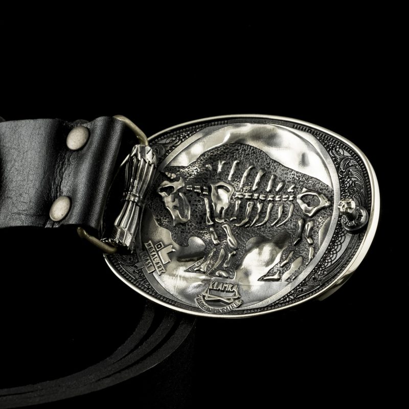 LEATHER BELT WITH GERMAN SILVER BUCKLE "INDIAN CHIEF" - Image 2