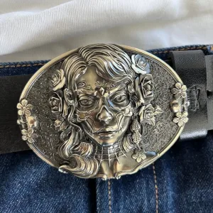 Ledergürtel mit Neusilber- Schnalle "Sugar Skull"