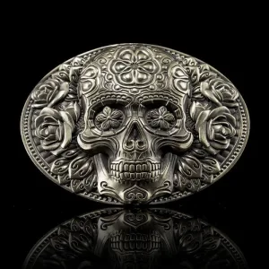 Ledergürtel mit Neusilber-Schnalle "SANTA MUERTE" 